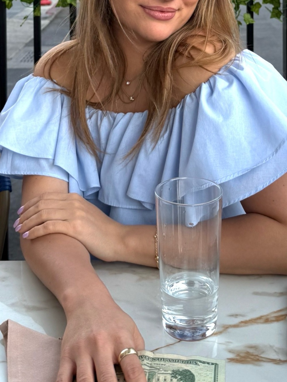 Reserved Light Blue Off-Shoulder Ruffle Blouse - Picture 3 of 3